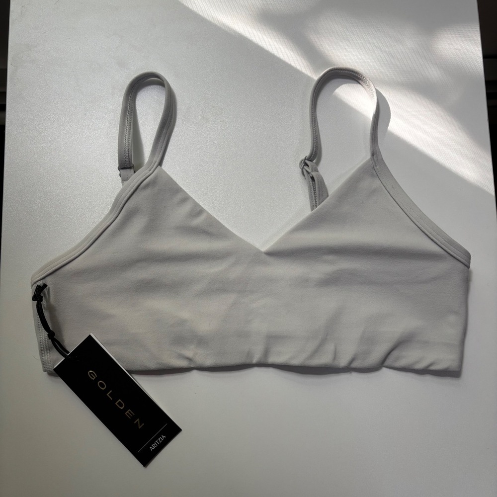 Aritzia Golden Hold Tight Bralette Chrome Grey Sports Bra Womens Small NWT